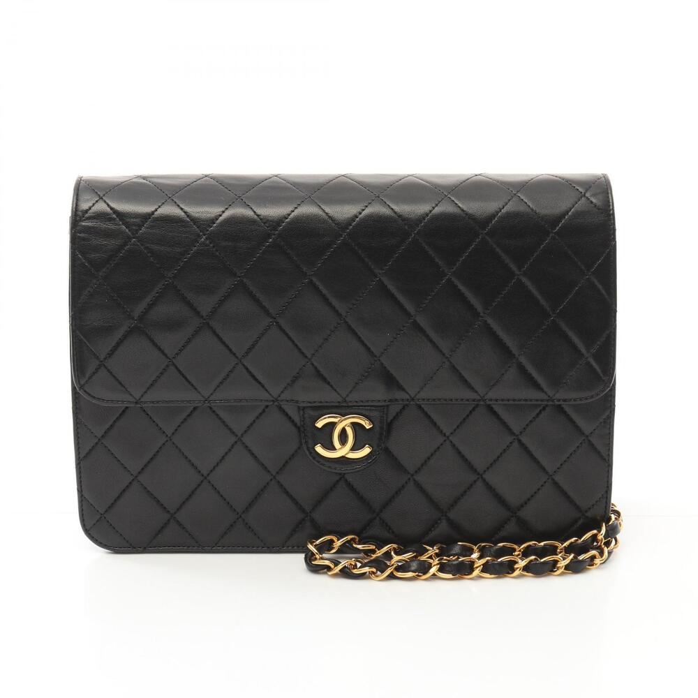 Chanel Matelasse Single Flap Shoulder Bag Lambskin Sheepskin Black